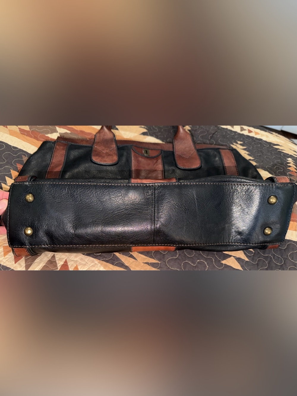 FOSSIL Reissue Weekender Black/ Brown Leather Satchel Shoulder Bag - Picture 16 of 16